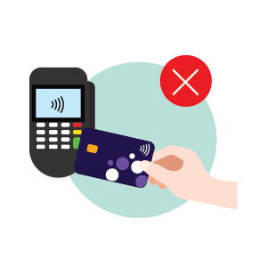 POS with debit card and an X symbol indicating not to use checking for savings