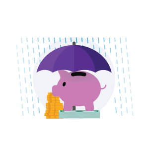 emergency savings piggy bank with rain