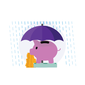 emergency savings piggy bank with rain