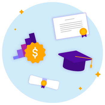 diplomas, a graduation cap, and a bar graph with a money symbol representing how you can save for college