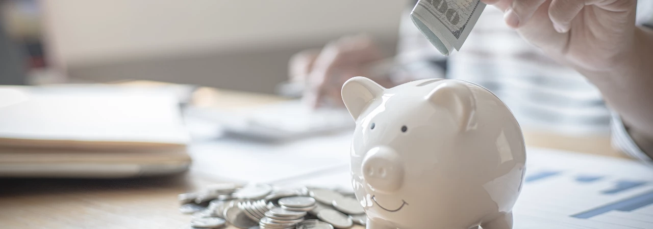 Putting a hundred dollar bill in piggy bank