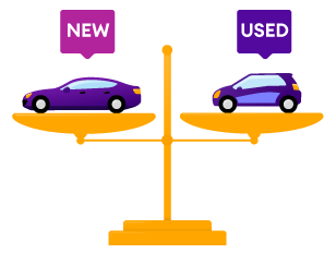 golden scale comparing new and used vehicles